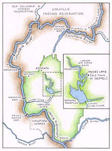 Hand drawn map of Moses Lake